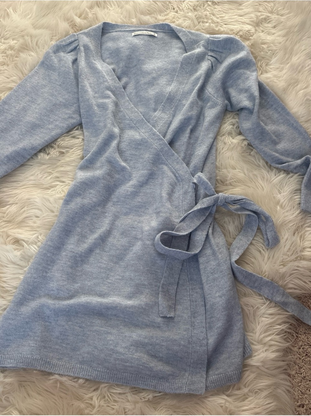 Abercrombie & Fitch Light Blue Wrap Sweater Dress with Tie